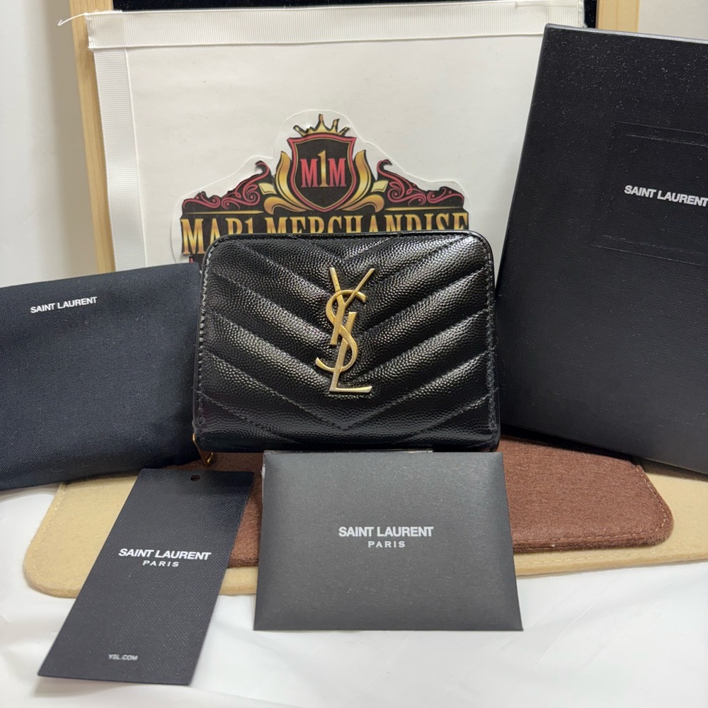Saint Laurent Black Quilted Wallet with Gold Logo